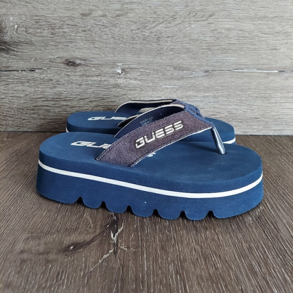 Vintage Guess Platform Flip Flops Sandals Blue White Size 5